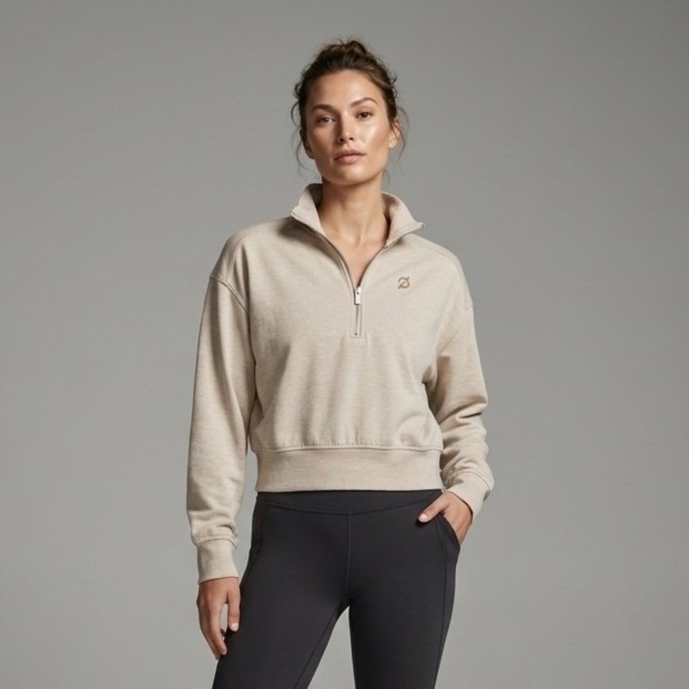 TravisMathew Peloton Womens Quarter Zip Pullover Beige A42491 Small Heathered - Picture 1 of 14